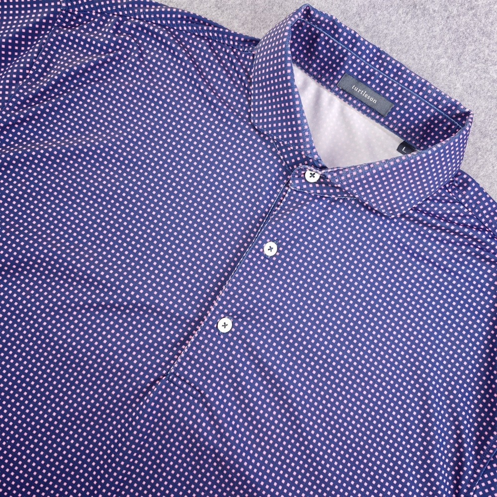 Turtleson Polo Mens Large Blue Pink Geometric Performance Golf Short Sleeve